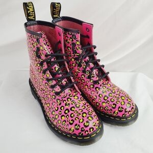 Dr. Martens Doc 1460 Air Wair Leopard Print Pink Combat Boots size 6